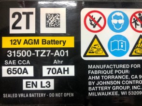 Акумулятор 12v AGM Battery 31500-TZ7-A01 70Ah 650CCA